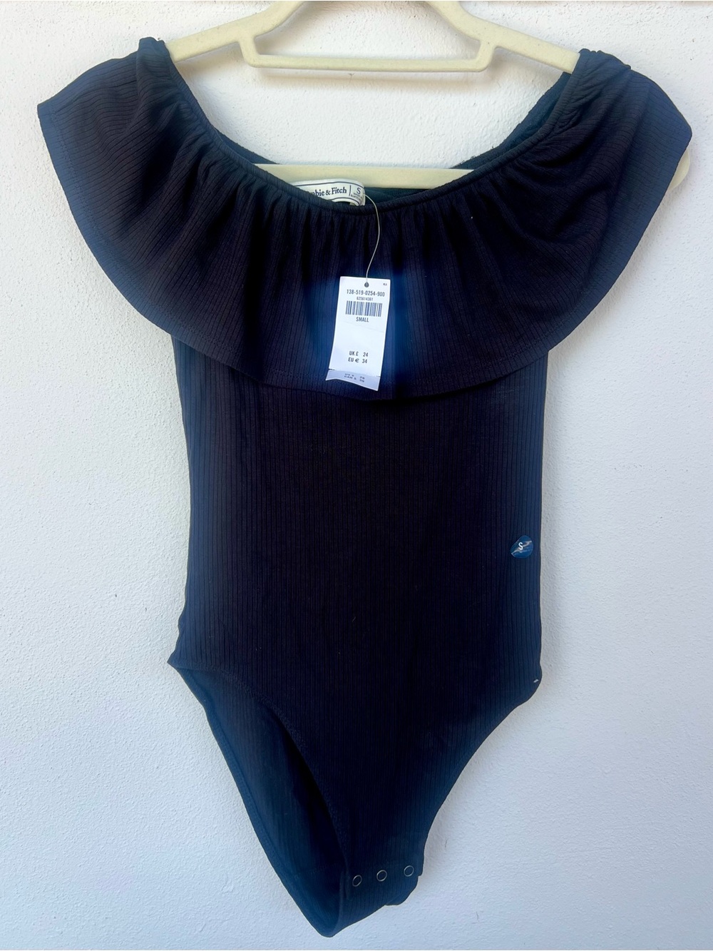 Abercrombie  Black Ribbed Off-Shoulder Bodysuit
